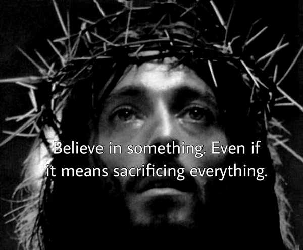 Kaepernick ad parody: Jesus with the text: "Believe in something. Even if it means sacrificing everything."