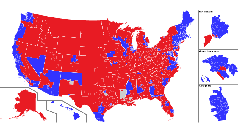 A traditional map of the U.S. House of Representatives with accurately-drawn districts