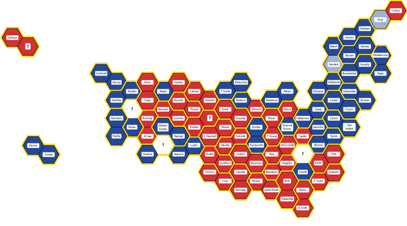 A non-misleading map of the current state of the U.S. Senate after the 2022 midterm elections