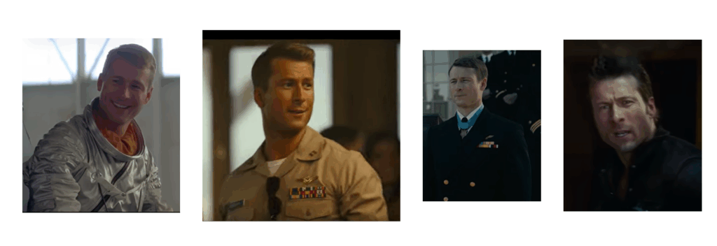 Glen Powell in Hidden Figures, Top Gun Maverick, Devotion, and Twisters